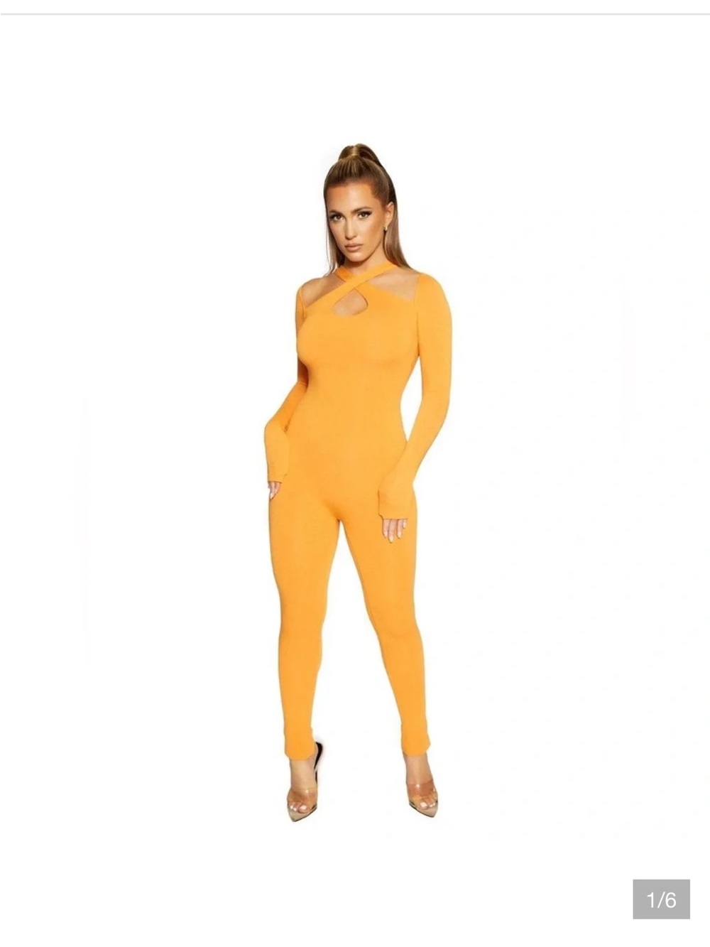 naked wardrobe One-Shoulder Cutout Orange Jumpsuit